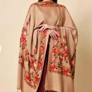 Pashmkala Women Beige Aari Embroidery Shawl