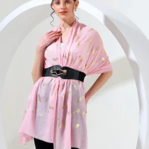 Pashmkala Women Pink shawl with gold leaf, best printed shawl online