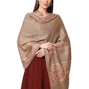 Pashmkala Women’s 100% Pure Wool Nalki Embroidered Stole,<br> Shawl and Wrap| Woolmark Certified Fabric Base| <br>Evening Wraps for Women| <br>Women Shawl Wrap Scarf Pashmina (Size 71X203 cm)